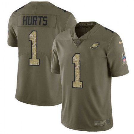 Nike Eagles #1 Jalen Hurts Olive/Camo Men's Stitched NFL Limited 2017 Salute To Service Jersey