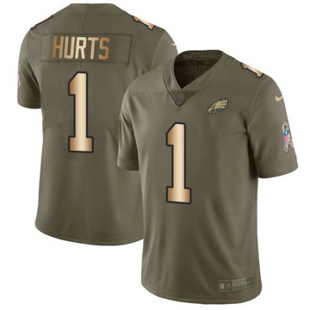 Nike Eagles #1 Jalen Hurts Olive/Gold Men's Stitched NFL Limited 2017 Salute To Service Jersey