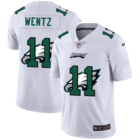 Philadelphia Eagles #11 Carson Wentz White Men's Nike Team Logo Dual Overlap Limited NFL Jersey