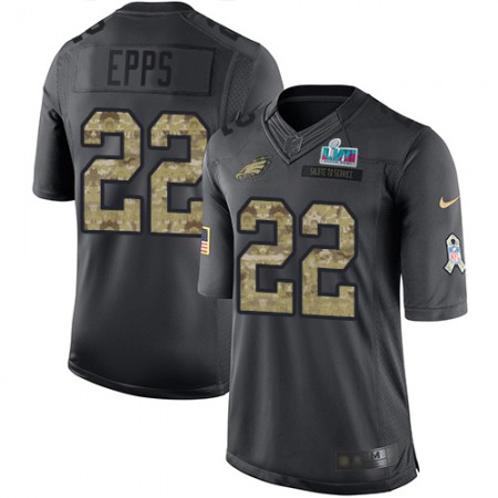 Nike Eagles #22 Marcus Epps Black Super Bowl LVII Patch Men's Stitched NFL Limited 2016 Salute to Service Jersey