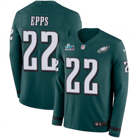 Nike Eagles #22 Marcus Epps Green Team Color Super Bowl LVII Patch Men's Stitched NFL Limited Therma Long Sleeve Jersey