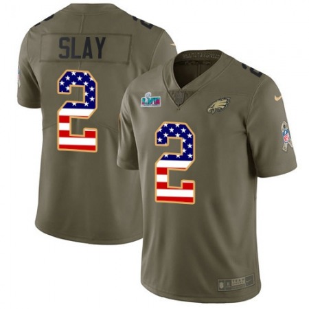 Nike Eagles #2 Darius Slay Olive/USA Flag Super Bowl LVII Patch Men's Stitched NFL Limited 2017 Salute To Service Jersey