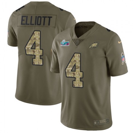 Nike Eagles #4 Jake Elliott Olive/Camo Super Bowl LVII Patch Men's Stitched NFL Limited 2017 Salute To Service Jersey