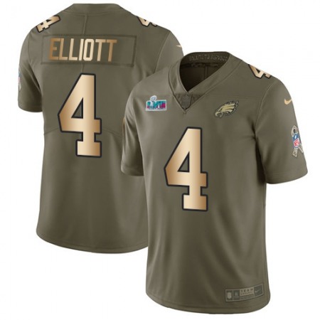 Nike Eagles #4 Jake Elliott Olive/Gold Super Bowl LVII Patch Men's Stitched NFL Limited 2017 Salute To Service Jersey