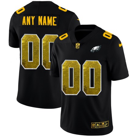 Philadelphia Eagles Custom Men's Black Nike Golden Sequin Vapor Limited NFL Jersey