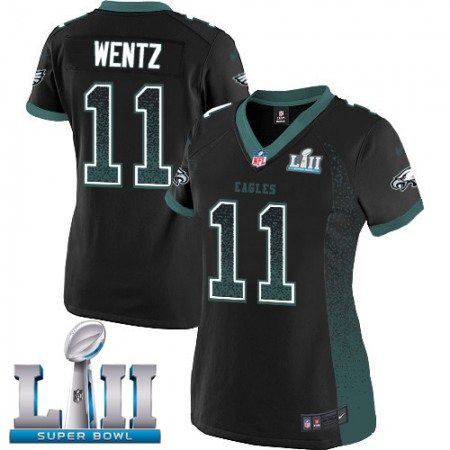 Nike Eagles #11 Carson Wentz Black Alternate Super Bowl LII Women's Stitched NFL Elite Drift Fashion Jersey