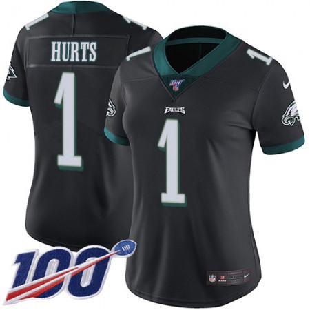 Nike Eagles #1 Jalen Hurts Black Alternate Women's Stitched NFL 100th Season Vapor Untouchable Limited Jersey