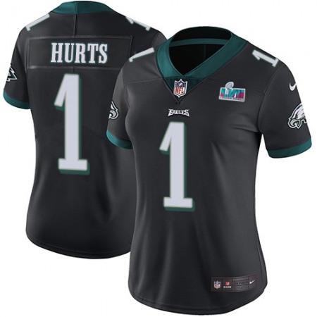 Nike Eagles #1 Jalen Hurts Black Super Bowl LVII Patch Alternate Women's Stitched NFL Vapor Untouchable Limited Jersey