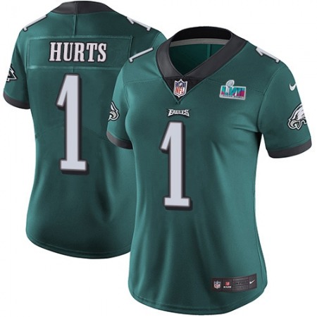 Nike Eagles #1 Jalen Hurts Green Team Color Super Bowl LVII Patch Women's Stitched NFL Vapor Untouchable Limited Jersey