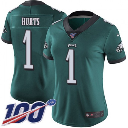 Nike Eagles #1 Jalen Hurts Green Team Color Women's Stitched NFL 100th Season Vapor Untouchable Limited Jersey