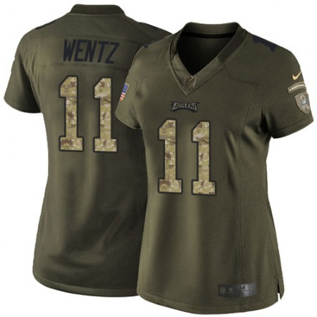 Nike Eagles #11 Carson Wentz Green Women's Stitched NFL Limited 2015 Salute to Service Jersey