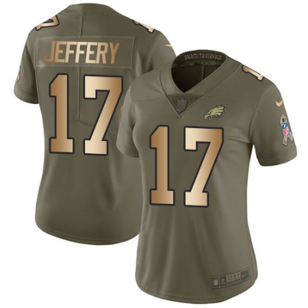 Nike Eagles #17 Alshon Jeffery Olive/Gold Women's Stitched NFL Limited 2017 Salute to Service Jersey