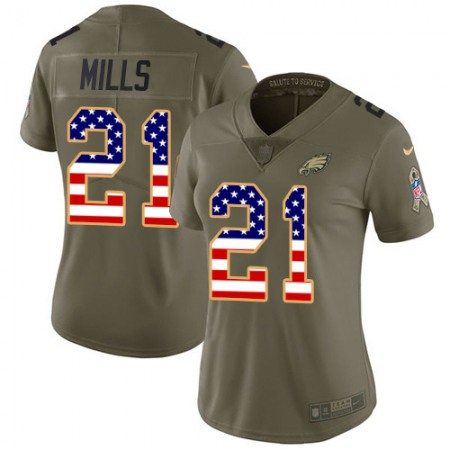 Nike Eagles #21 Jalen Mills Olive/USA Flag Women's Stitched NFL Limited 2017 Salute To Service Jersey