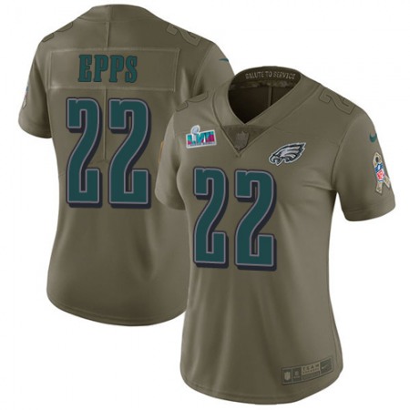 Nike Eagles #22 Marcus Epps Olive Super Bowl LVII Patch Women's Stitched NFL Limited 2017 Salute To Service Jersey