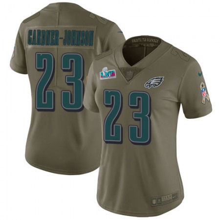 Nike Eagles #23 C.J. Gardner-Johnson Olive Super Bowl LVII Patch Women's Stitched NFL Limited 2017 Salute To Service Jersey