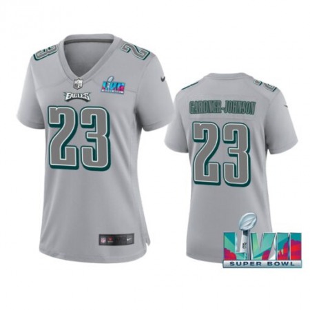 Nike Eagles #23 C.J. Gardner-Johnson Women's Super Bowl LVII Patch Atmosphere Fashion Game Jersey - Gray