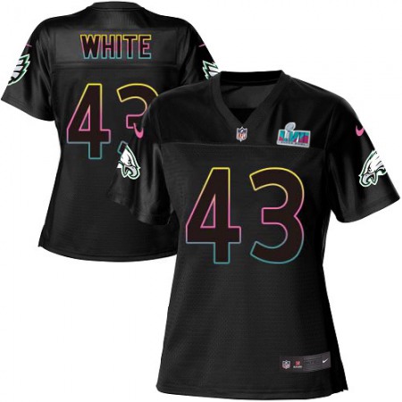 Nike Eagles #43 Kyzir White Black Super Bowl LVII Patch Women's NFL Fashion Game Jersey