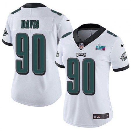 Nike Eagles #90 Jordan Davis White Super Bowl LVII Patch Women's Stitched NFL Vapor Untouchable Limited Jersey