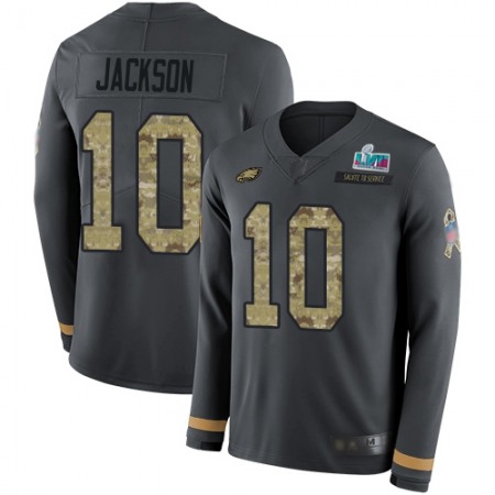 Nike Eagles #10 DeSean Jackson Anthracite Super Bowl LVII Patch Salute to Service Youth Stitched NFL Limited Therma Long Sleeve Jersey