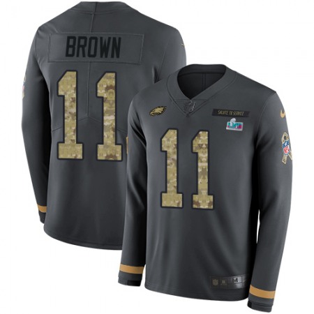 Nike Eagles #11 A.J. Brown Anthracite Salute to Service Super Bowl LVII Patch Youth Stitched NFL Limited Therma Long Sleeve Jersey