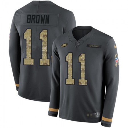 Nike Eagles #11 A.J. Brown Anthracite Salute to Service Youth Stitched NFL Limited Therma Long Sleeve Jersey