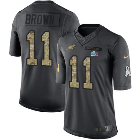 Nike Eagles #11 A.J. Brown Black Super Bowl LVII Patch Youth Stitched NFL Limited 2016 Salute to Service Jersey