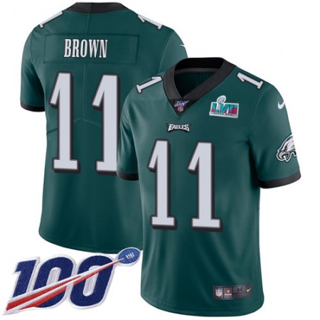 Nike Eagles #11 A.J. Brown Green Team Color Super Bowl LVII Patch Youth Stitched NFL 100th Season Vapor Untouchable Limited Jersey