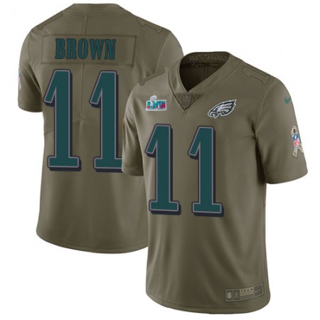 Nike Eagles #11 A.J. Brown Olive Super Bowl LVII Patch Youth Stitched NFL Limited 2017 Salute To Service Jersey