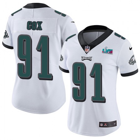 Nike Eagles #91 Fletcher Cox White Super Bowl LVII Patch Women's Stitched NFL Vapor Untouchable Limited Jersey