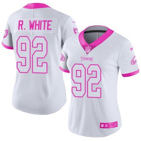 Nike Eagles #92 Reggie White White/Pink Women's Stitched NFL Limited Rush Fashion Jersey