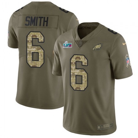 Nike Eagles #6 DeVonta Smith Olive/Camo Super Bowl LVII Patch Youth Stitched NFL Limited 2017 Salute To Service Jersey