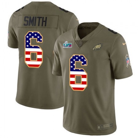 Nike Eagles #6 DeVonta Smith Olive/USA Flag Super Bowl LVII Patch Youth Stitched NFL Limited 2017 Salute To Service Jersey