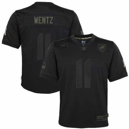 Philadelphia Eagles #11 Carson Wentz Nike Youth 2020 Salute to Service Game Jersey Black